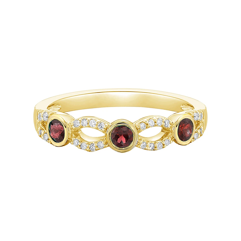10K Yellow Gold Garnet & Diamond band