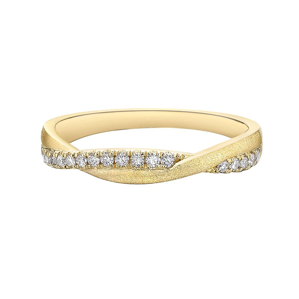 10K Yellow Gold Brushed Gold 0.21cttw diamond wedding band