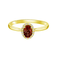 10K Yellow Gold Prong-set Garnet ring with Diamond halo