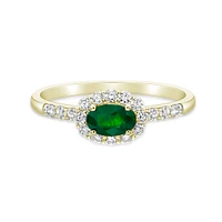 14K Yellow Gold Emerald ring with Diamond halo