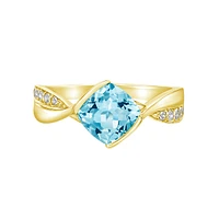10K Yellow Gold Blue Topaz ring with Diamond accent