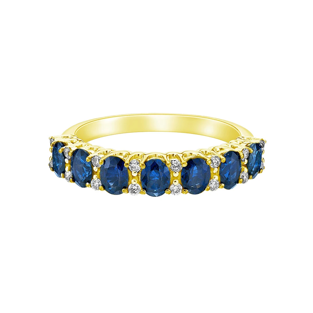 14K Yellow Gold Prong-set Sapphire Ring with Diamonds