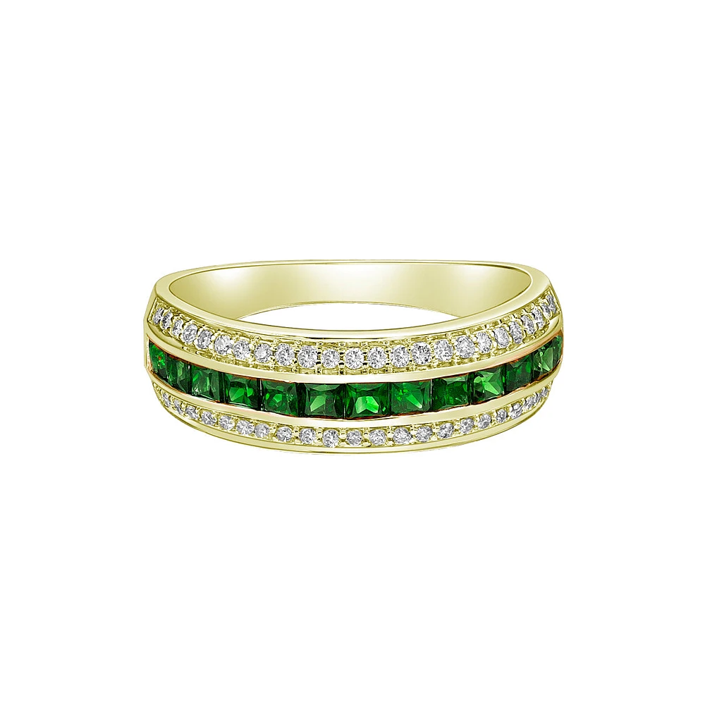 14K Yellow Gold Emerald ring with diamonds