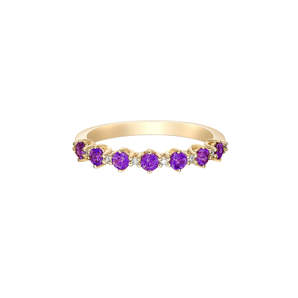 10K Yellow Gold Amethyst & diamond band