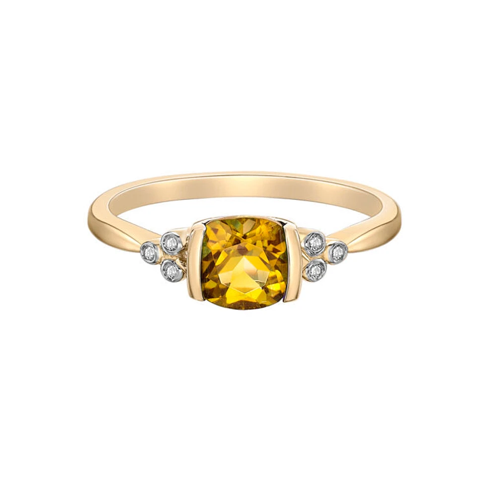10K Yellow Gold 0.85cttw Citrine and 0.03cttw Diamond Ring - Size 7