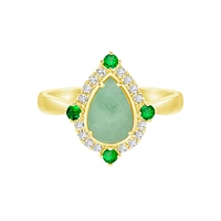 10K Yellow Gold Prong-set Jadeite Ring with Emeralds & Diamonds