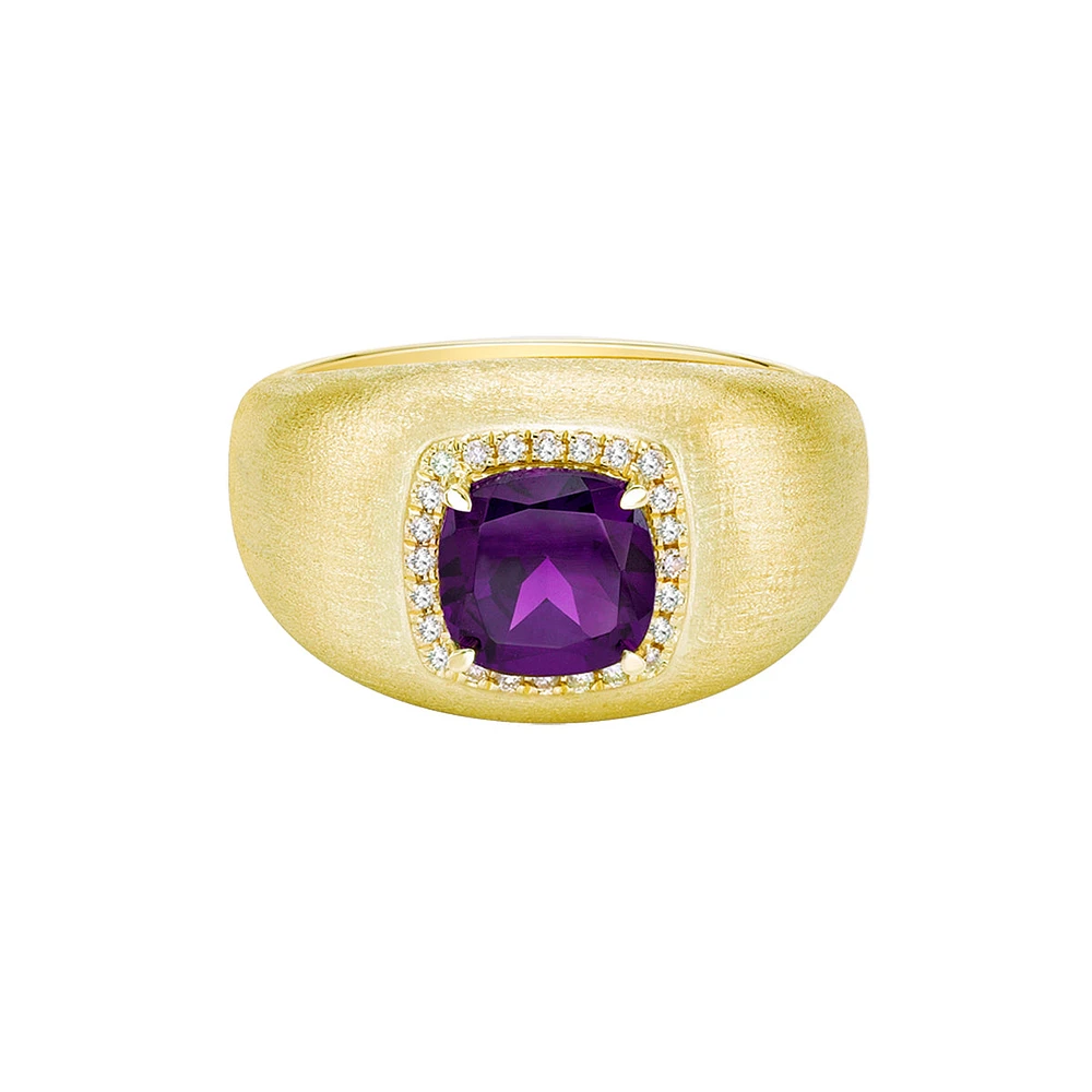 10K Yellow Gold Brushed Amethyst & Diamond ring