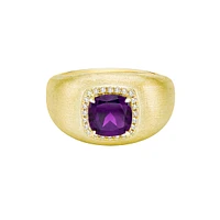 10K Yellow Gold Brushed Amethyst & Diamond ring