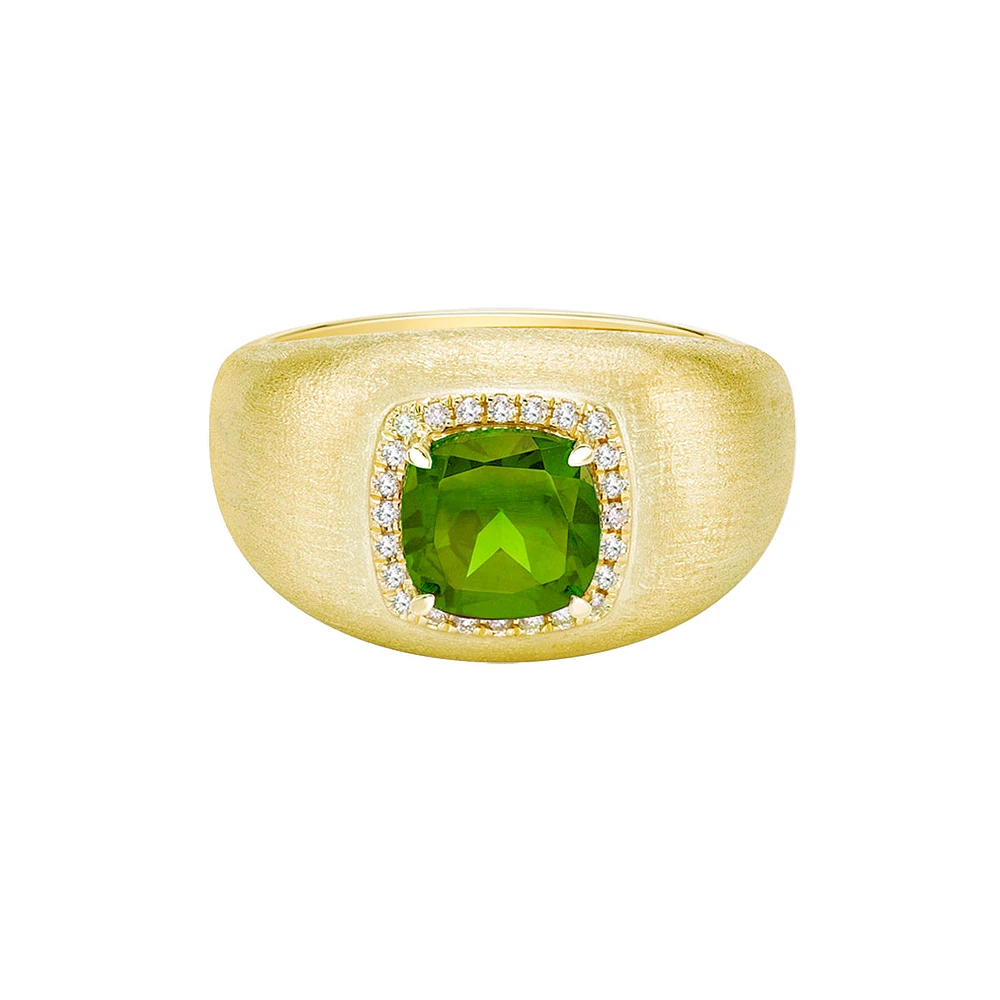 10K Yellow Gold Brushed Peridot & Diamond ring