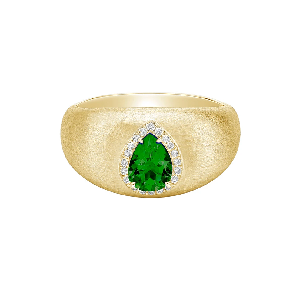 14K Gold Brushed Emerald & Diamond ring
