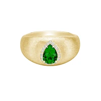 14K Gold Brushed Emerald & Diamond ring