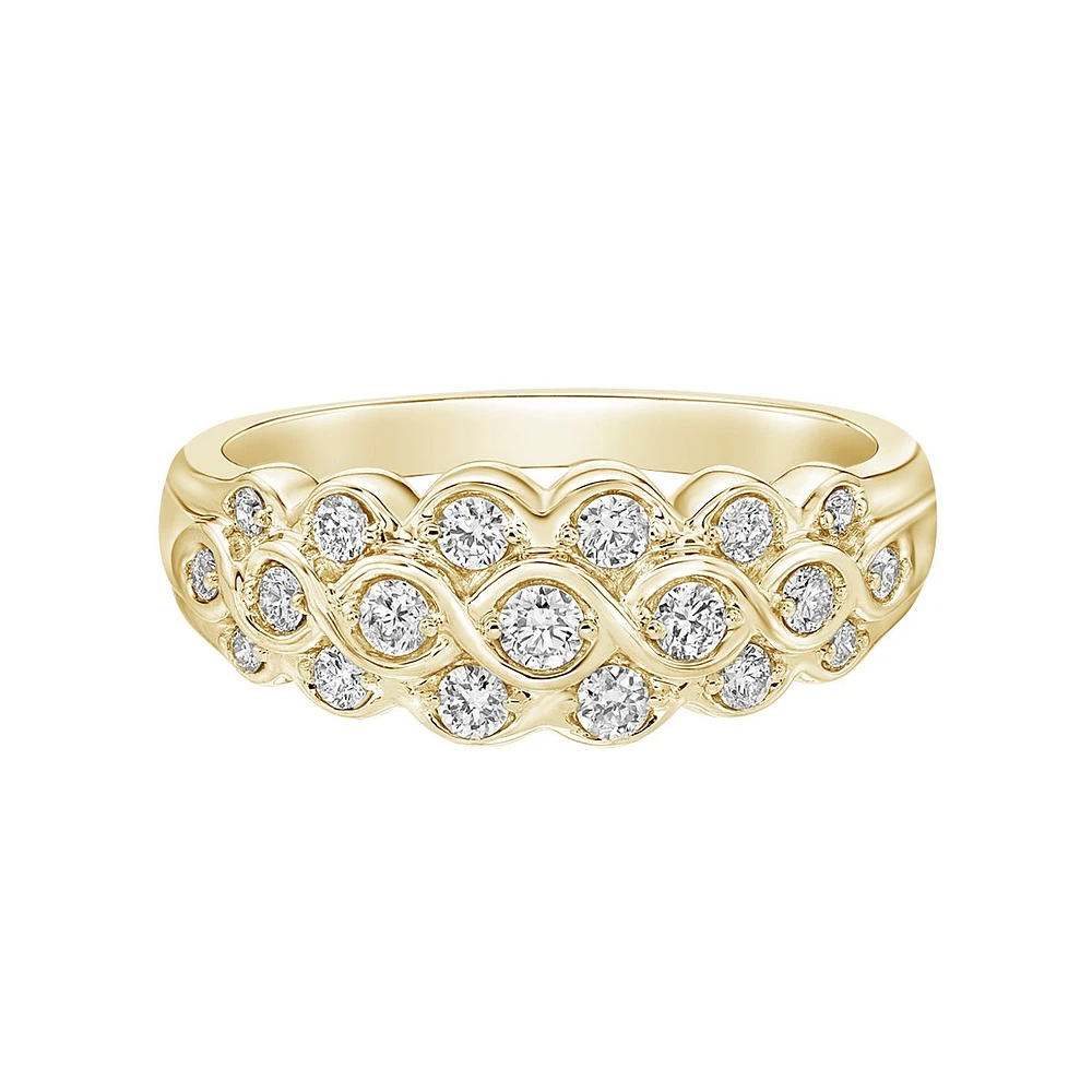 14K Yellow Gold Prong-set diamond band curves