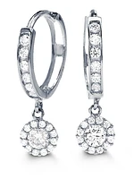 Tracking - 10K White Gold Huggie Dangling Earrings with Cubic Zirconia  - 10mm