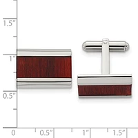 Chisel® Stainless Steel Red Koa Wood Inlay Cuff Links with Polished Finish - Pair