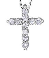 10K White Gold 0.15 cttw Diamond Cross Pendant, 18"