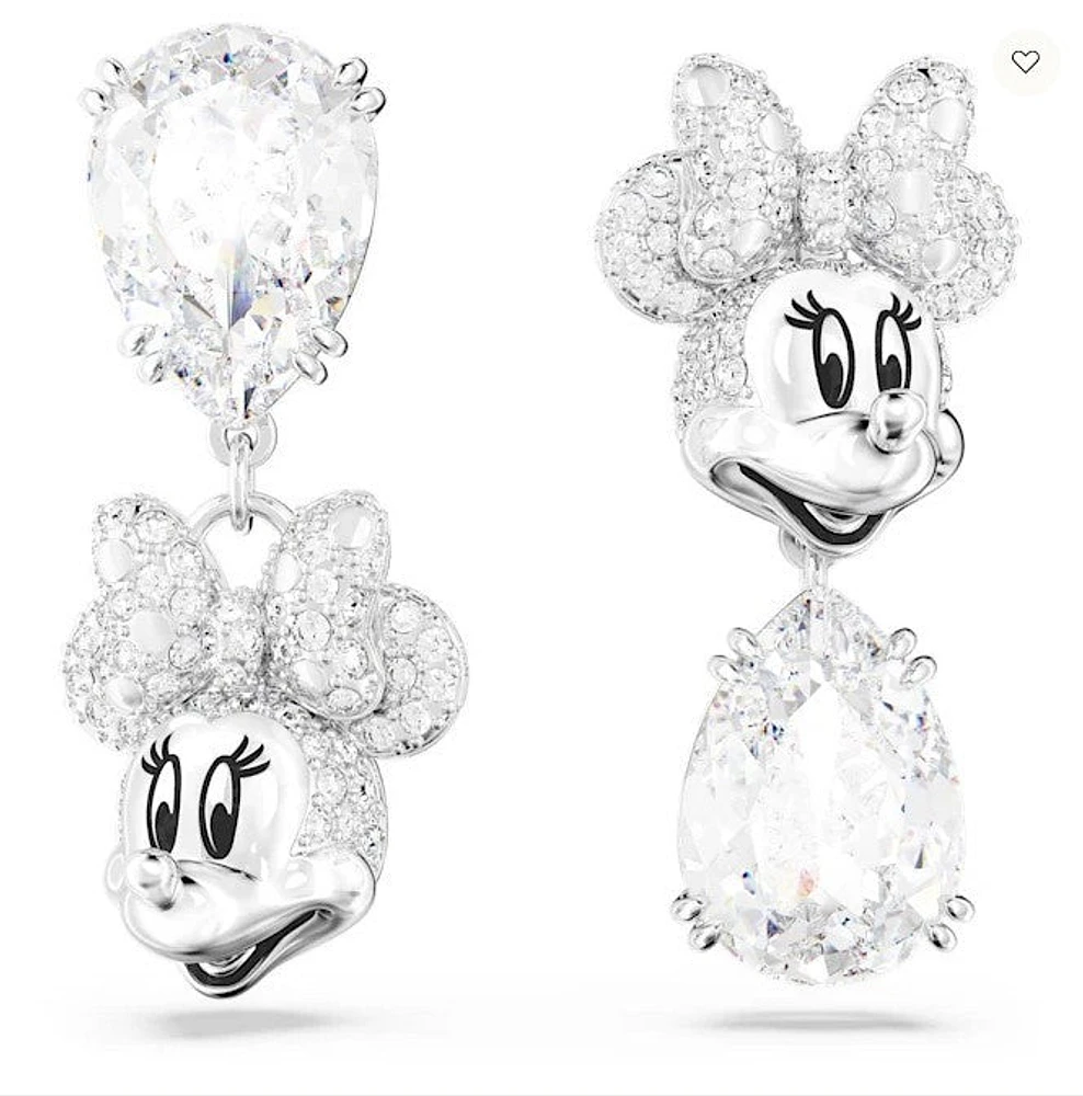 Swarovski Disney Minnie Mouse drop earrings Asymmetrical design, White, Rhodium plated  5668779 - Discontinued