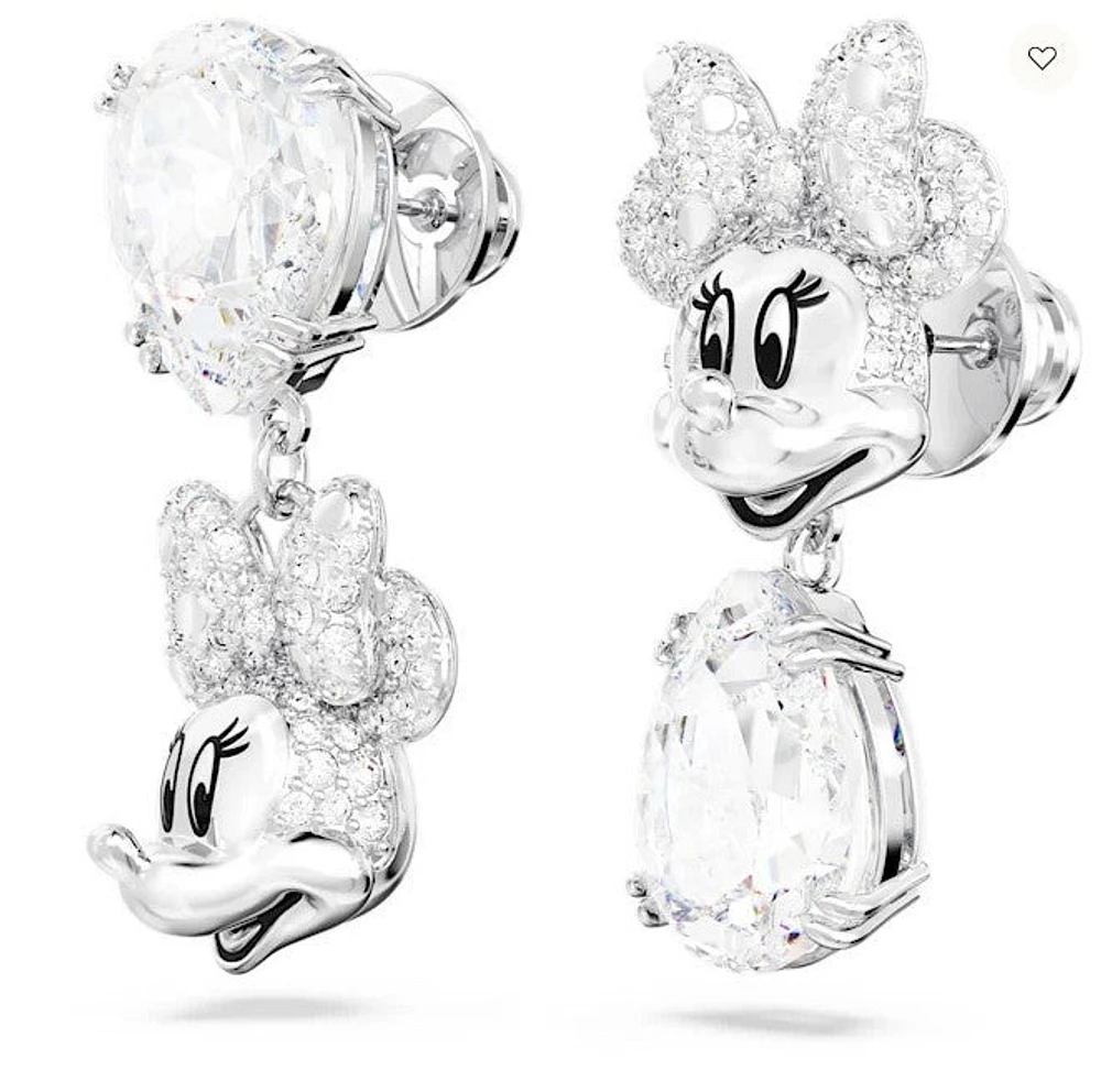 Swarovski Disney Minnie Mouse drop earrings Asymmetrical design, White, Rhodium plated  5668779 - Discontinued