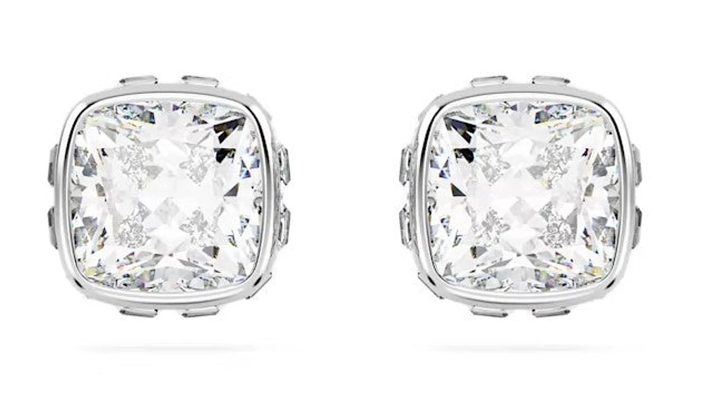 Swarovski - Birthstone stud earrings, Square cut, April, White, Rhodium plated - 5661957