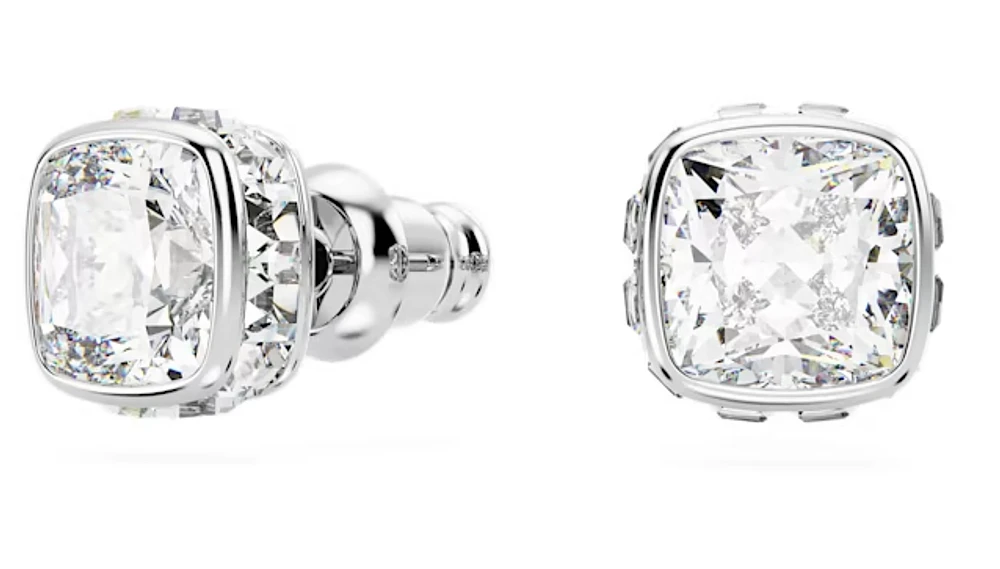 Swarovski - Birthstone stud earrings, Square cut, April, White, Rhodium plated - 5661957
