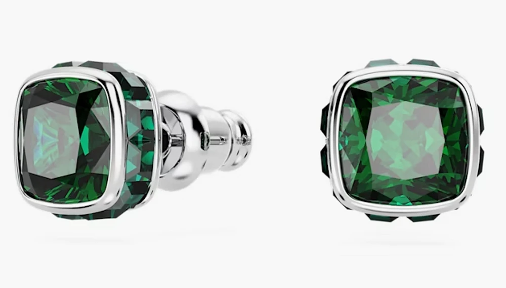 Swarovski Birthstone stud earrings, Square cut, May, Green, Rhodium plated - 5660801