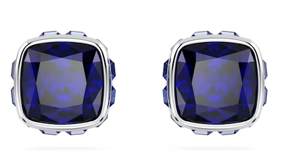 Swarovski Birthstone stud earrings, Square cut, September, Blue, Rhodium plated - 5660803