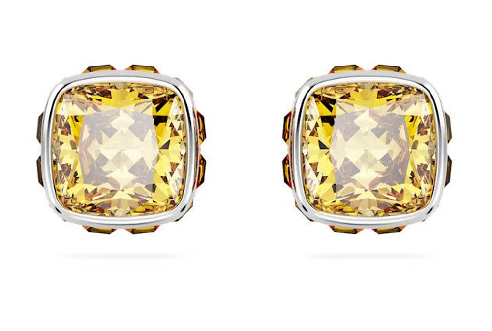 Swarovski Birthstone stud earrings, Square cut, November, Yellow, Rhodium plated - 5660802