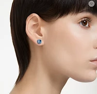 Swarovski Birthstone stud earrings, Square cut, December, Blue, Rhodium plated - 5660796