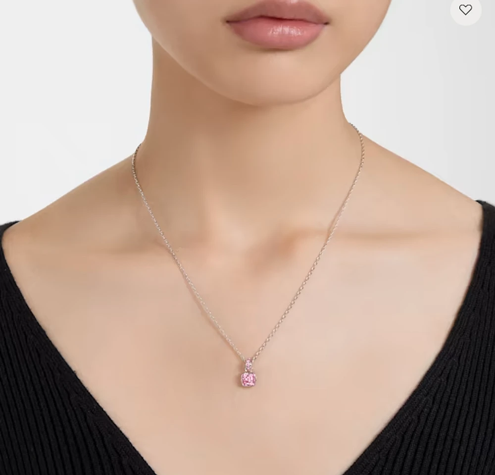 Swarovski Birthstone pendant, Square cut, October, Pink, Rhodium plated - 5661791