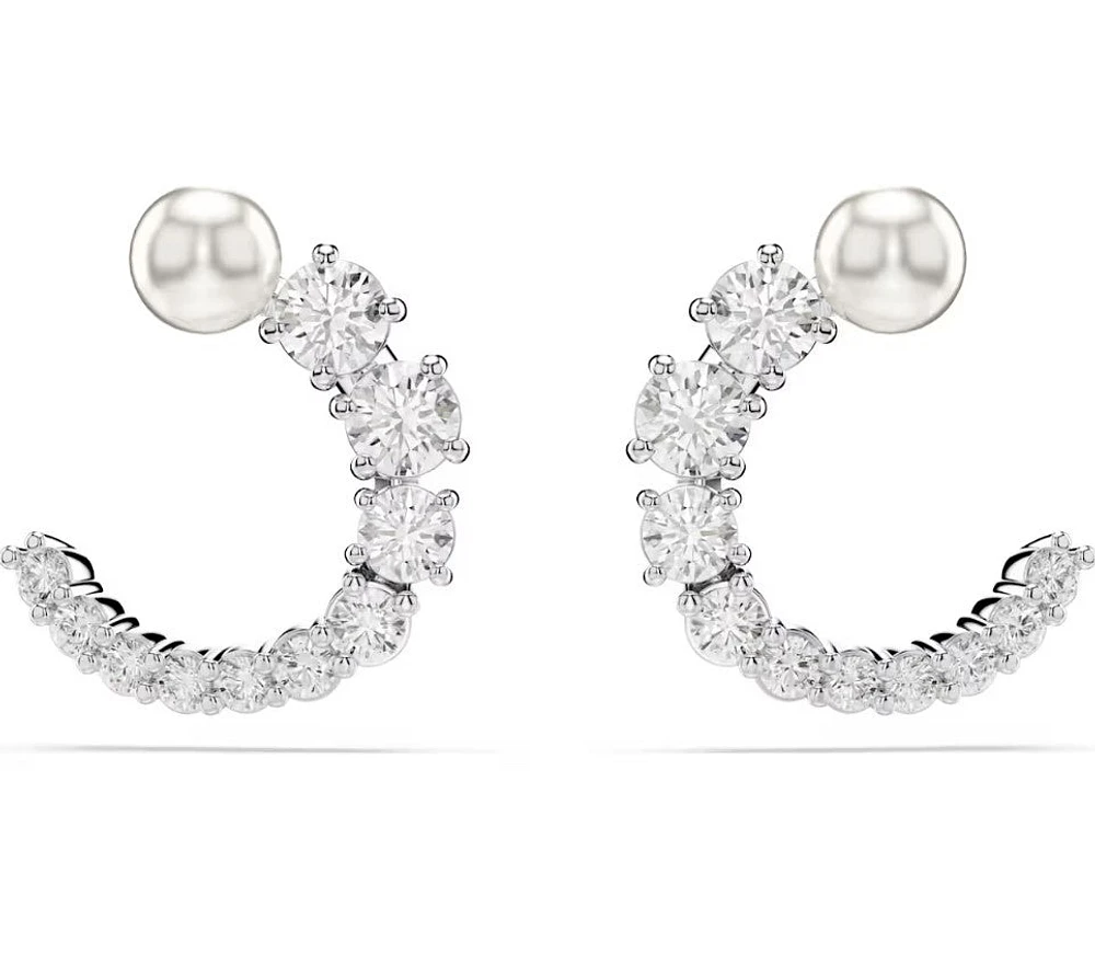 Swarovski - Matrix hoop earrings, Crystal pearl, Round cut, White, Rhodium plated 5692260/5701602 (SS)