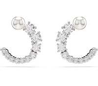 Swarovski - Matrix hoop earrings, Crystal pearl, Round cut, White, Rhodium plated 5692260/5701602 (SS)