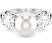 Swarovski - Matrix ring, Crystal pearl, Round cut, White, Rhodium plated Size 58 - 5689628