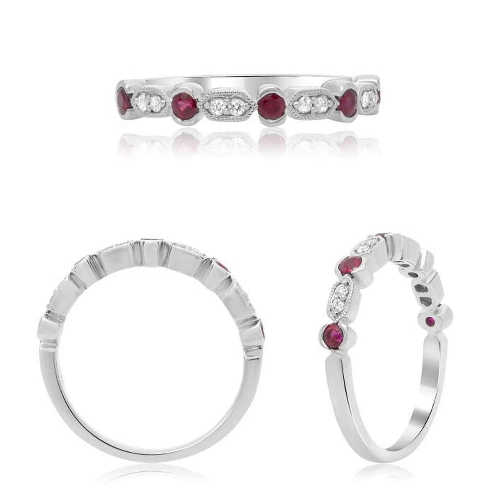 14K White Gold Ruby and Diamond Ring