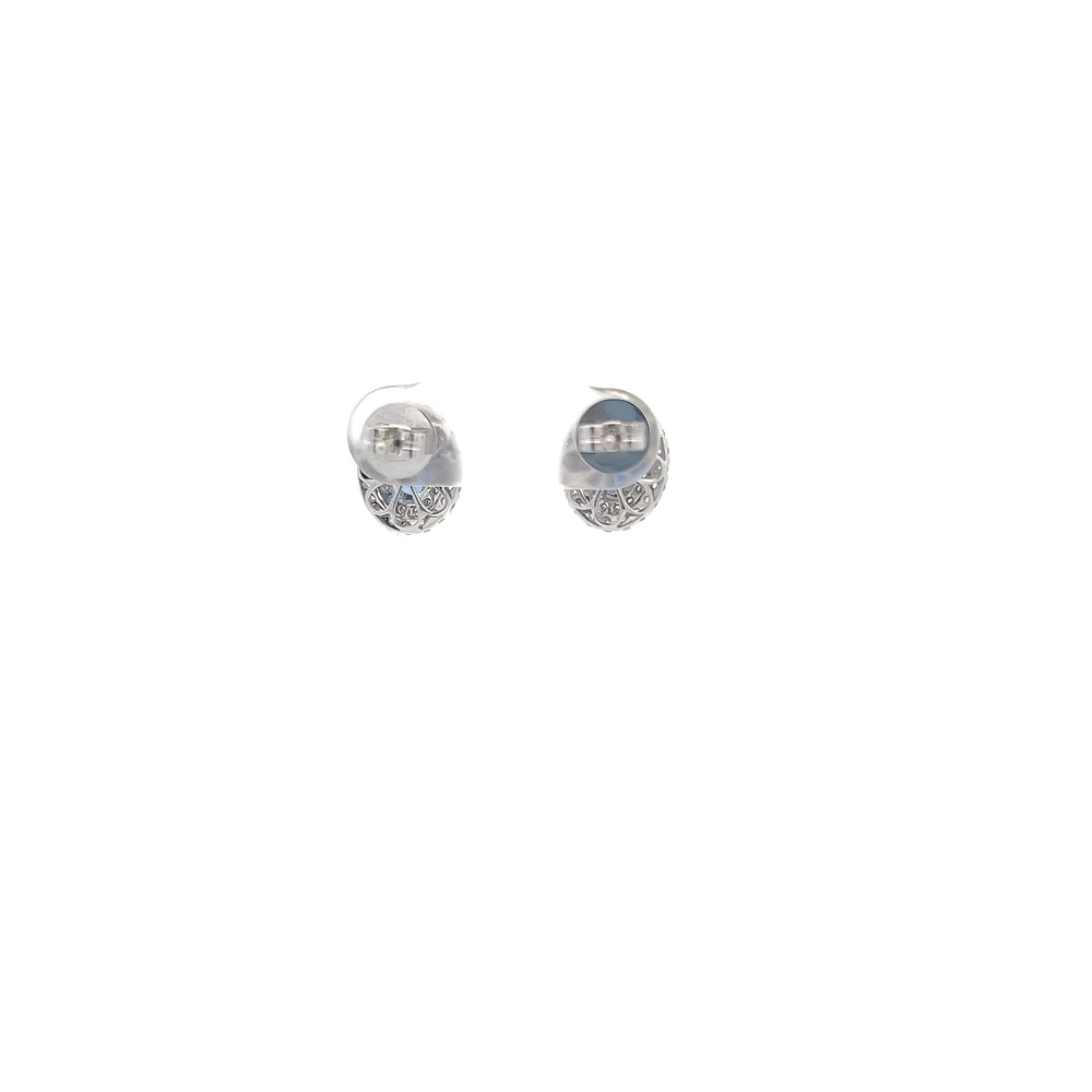 18K White Gold 1.48 cttw Blue Sapphire and White Diamond Earrings
