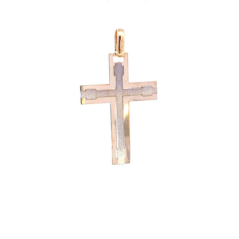 10K 2 Tone Yellow and White Gold Cross -  40mm x 23mm