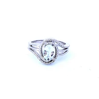 925 Sterling Silver Aquamarine & Diamond Ring - 4.5