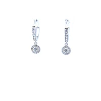 10K White Gold Huggie Dangling Earrings with Cubic Zirconia  - 10mm