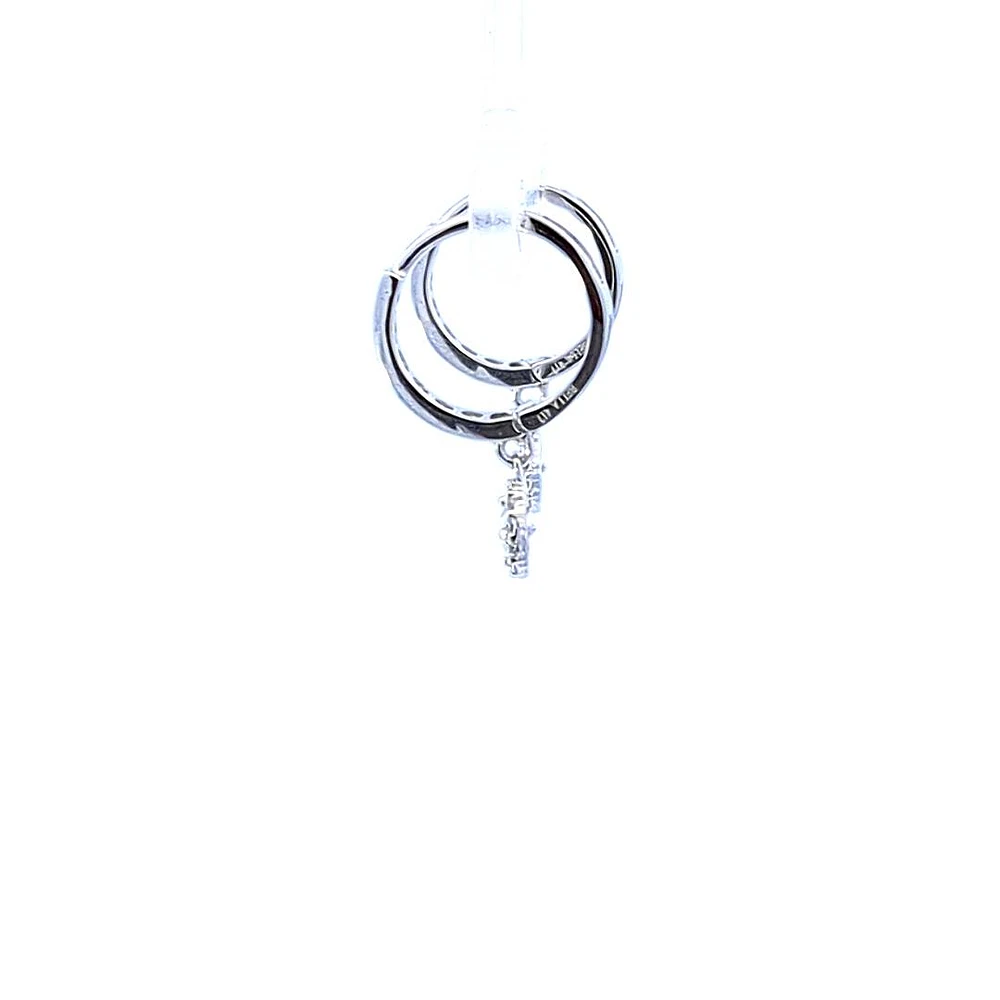 10K White Gold Huggie Dangling Earrings with Cubic Zirconia  - 10mm