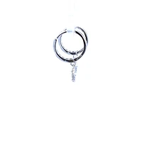 10K White Gold Huggie Dangling Earrings with Cubic Zirconia  - 10mm