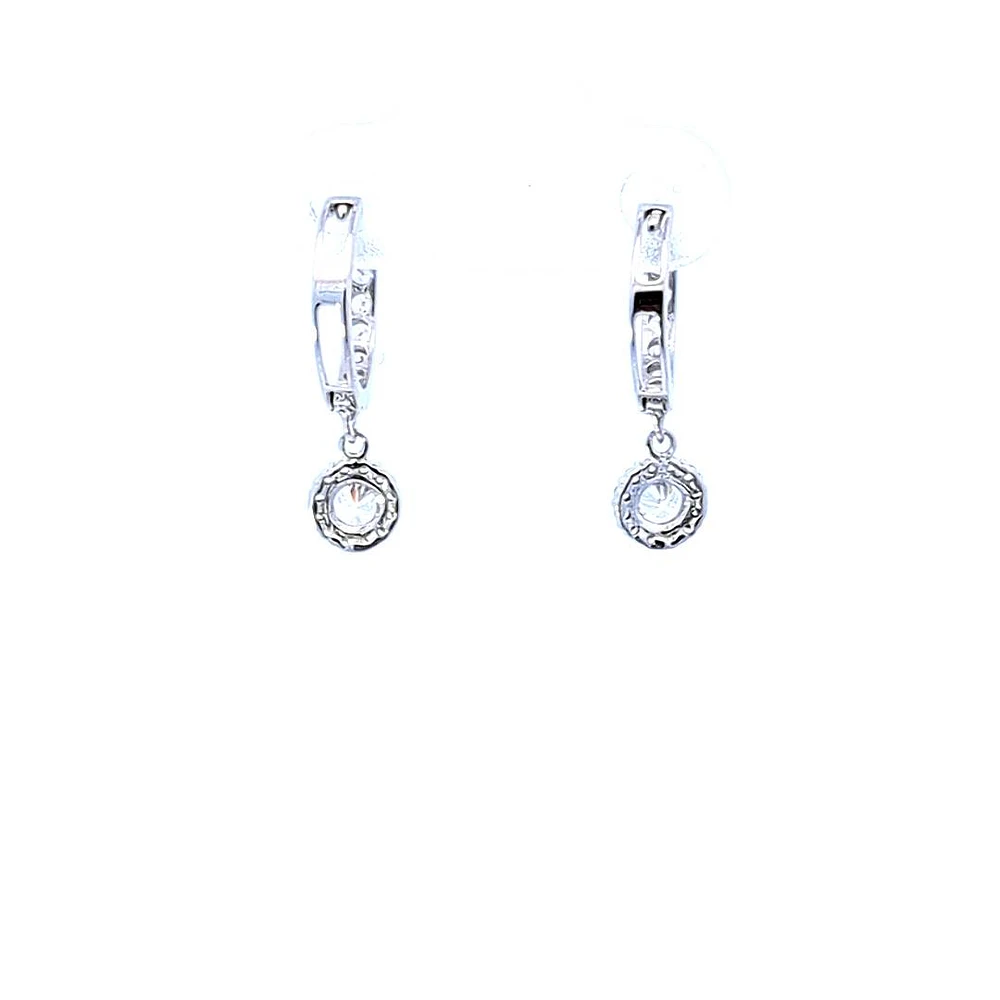 10K White Gold Huggie Dangling Earrings with Cubic Zirconia  - 10mm