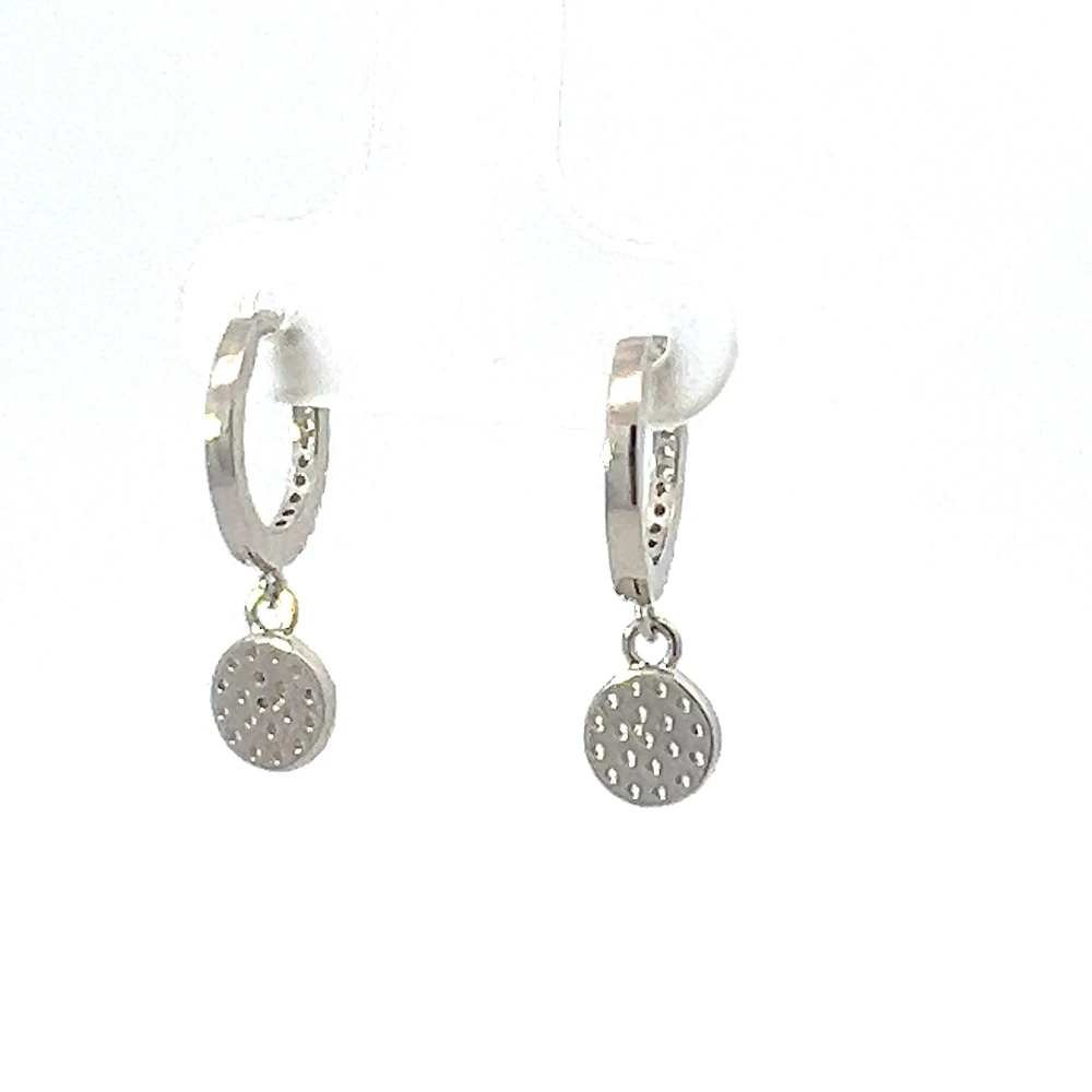 925 Silver Earrings Cubic Zirconia Huggies with Dangling Cubic Zirconia