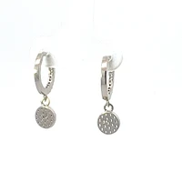 925 Silver Earrings Cubic Zirconia Huggies with Dangling Cubic Zirconia