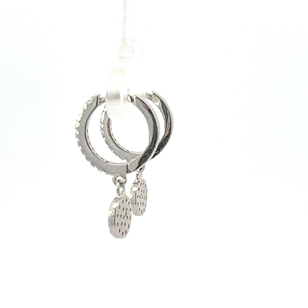 925 Silver Earrings Cubic Zirconia Huggies with Dangling Cubic Zirconia