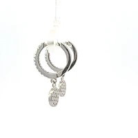 925 Silver Earrings Cubic Zirconia Huggies with Dangling Cubic Zirconia