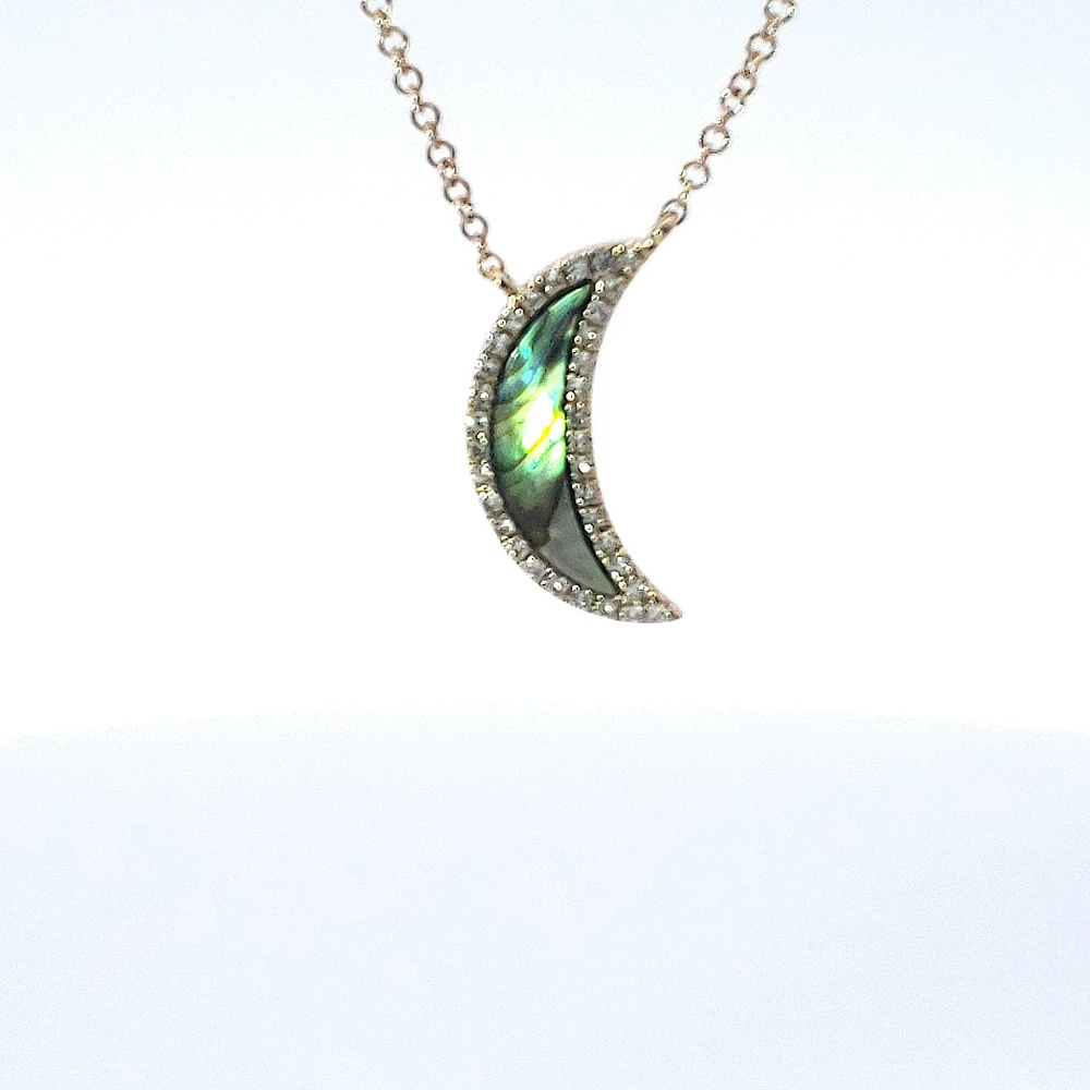 14K Yellow Gold Abalone Pearl and Diamond Pendant - 18"
