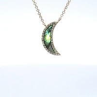 14K Yellow Gold Abalone Pearl and Diamond Pendant - 18"