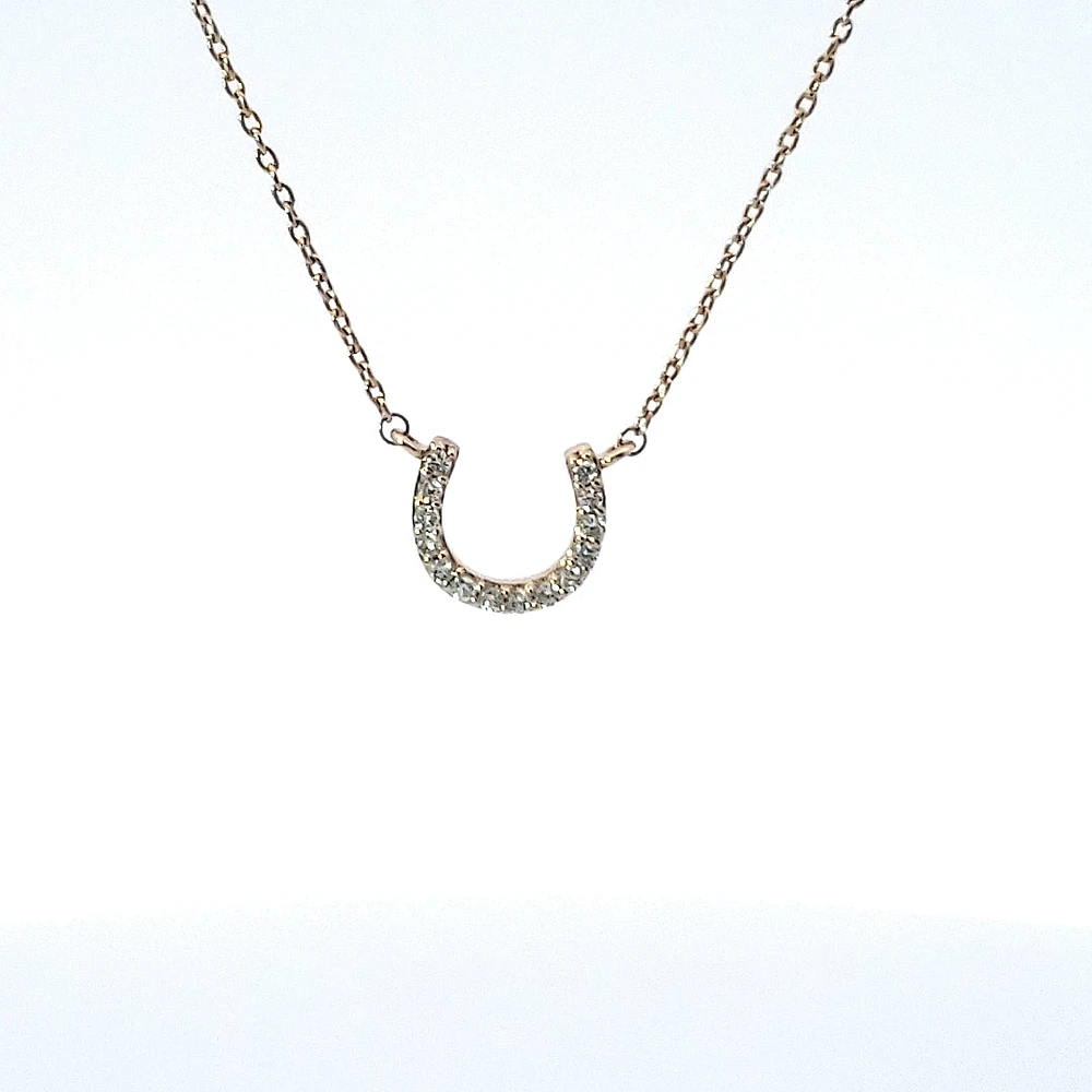 14K Yellow Gold Diamond Horseshoe Pendant, 18"