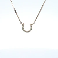 14K Yellow Gold Diamond Horseshoe Pendant, 18"