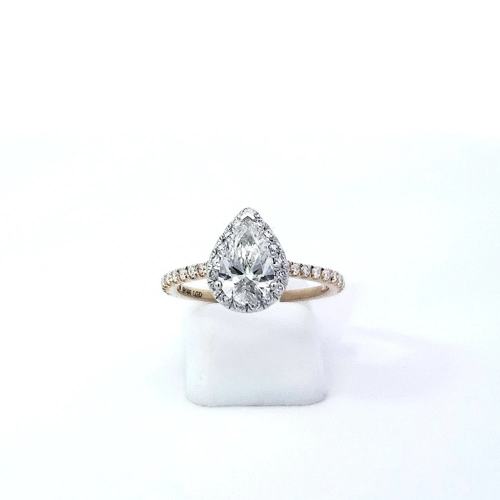14K Yellow and White Gold 1.05cttw Pear Lab Grown Diamond Engagement Ring