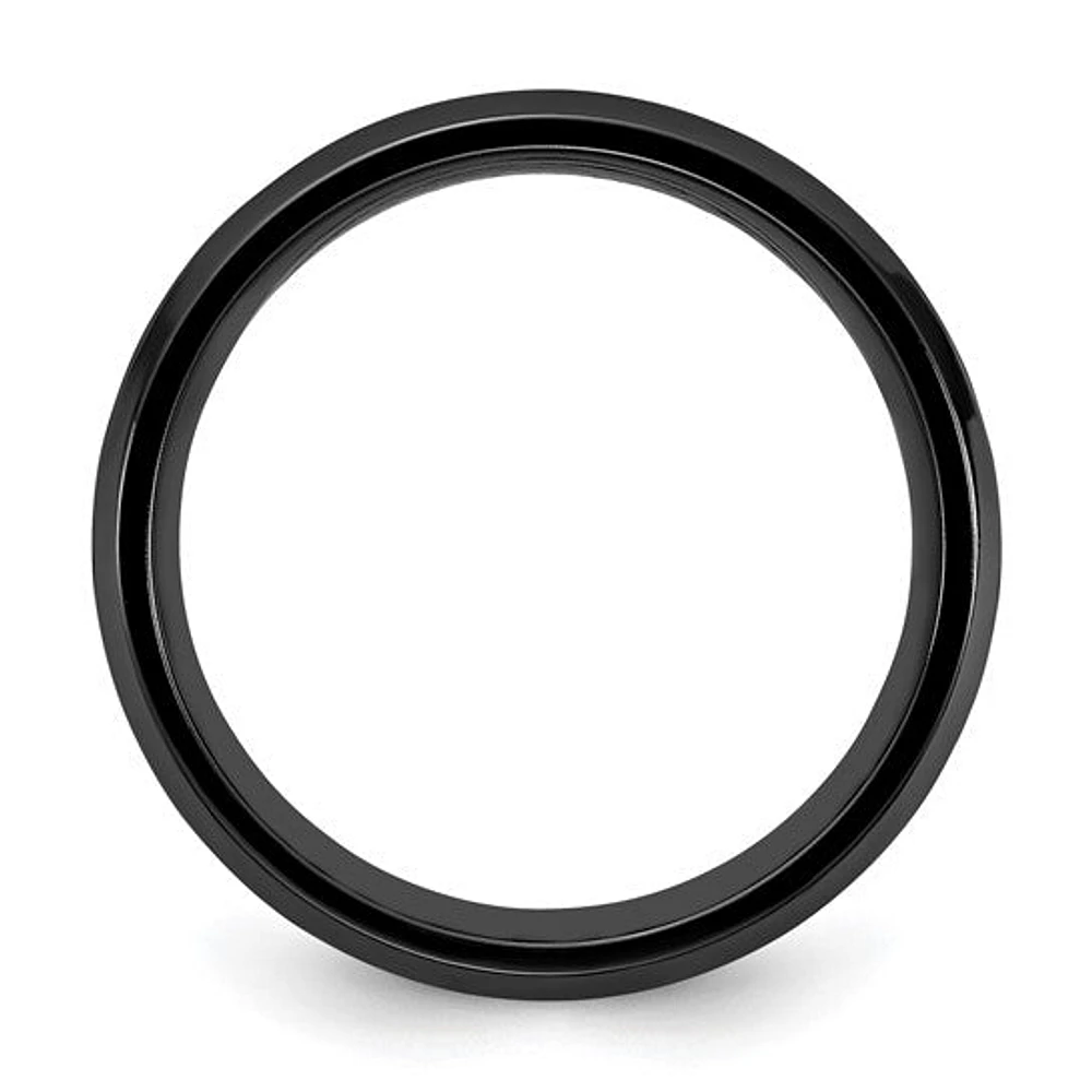 Chisel® 8mm Blue Imitation Opal Inlay Black Zirconium Polished Band - Size 7 to 13