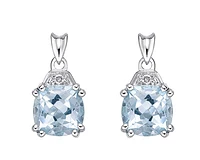 10K White Gold 1.20cttw Genuine Aquamarine and 0.01cttw Diamond Earrings